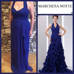 MARCHESA Notte Royal Blue Halter Gown.  Size 8